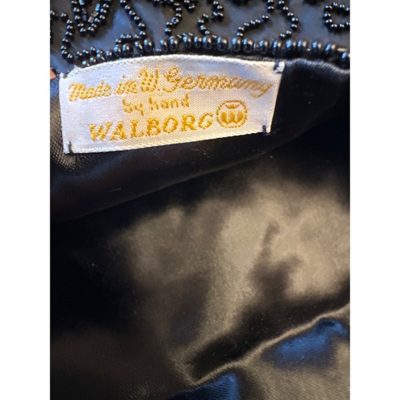 Vintage Black Beaded Walborg Handbag Satin Lining & Intricate Floral Design - Picture 3 of 4